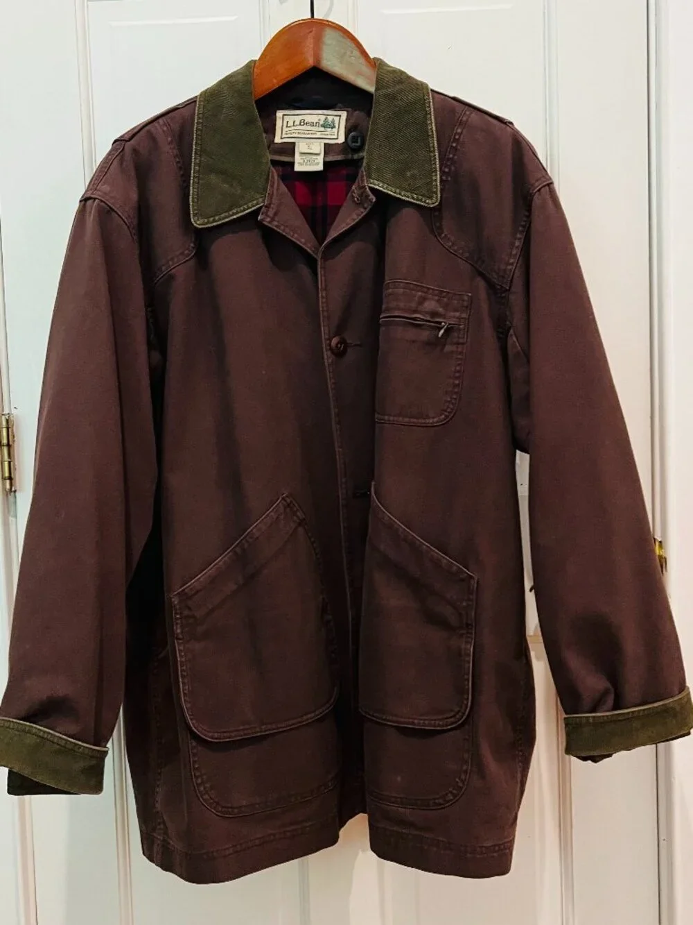 VTG LL Bean Chore Barn Field Coat Mens Size XL Canvas Corduroy Collar